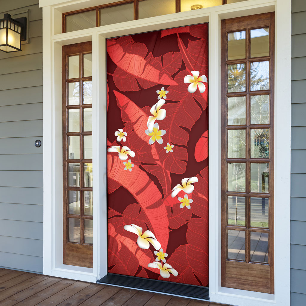 Red Banana Leaf Hawaii Door Cover Lau Maia Plumeria Tropical Summer Vibes