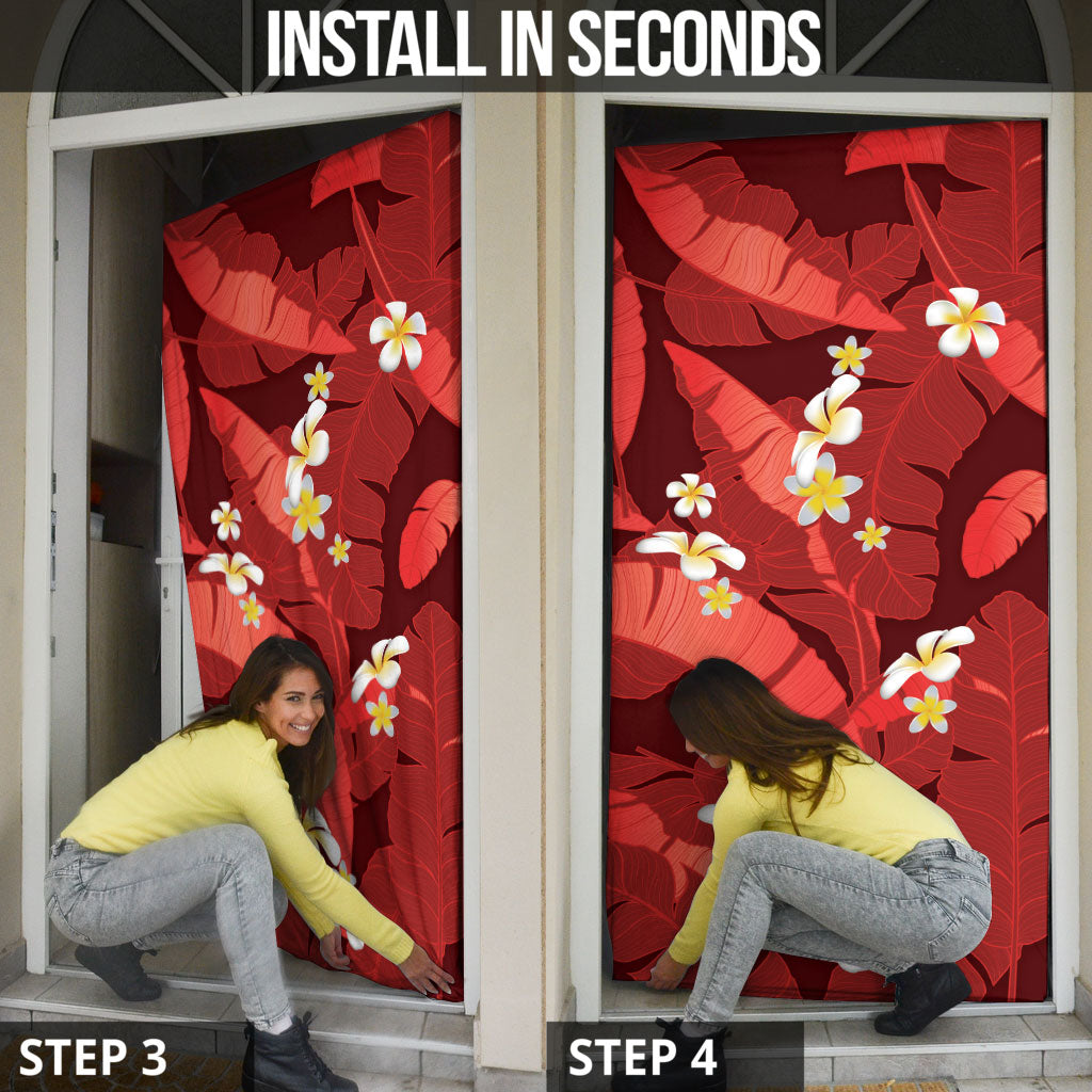 Red Banana Leaf Hawaii Door Cover Lau Maia Plumeria Tropical Summer Vibes