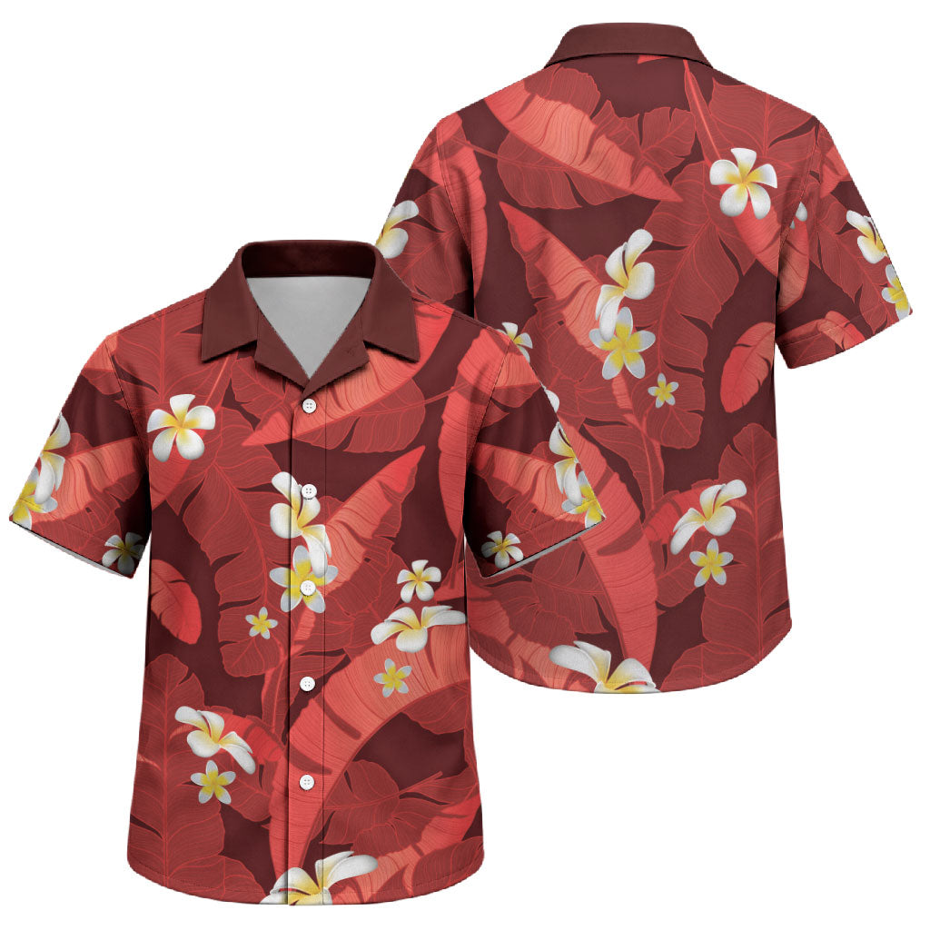 Red Banana Leaf Hawaii Family Matching Off The Shoulder Long Sleeve Dress and Hawaiian Shirt Lau Maia Plumeria Tropical Summer Vibes