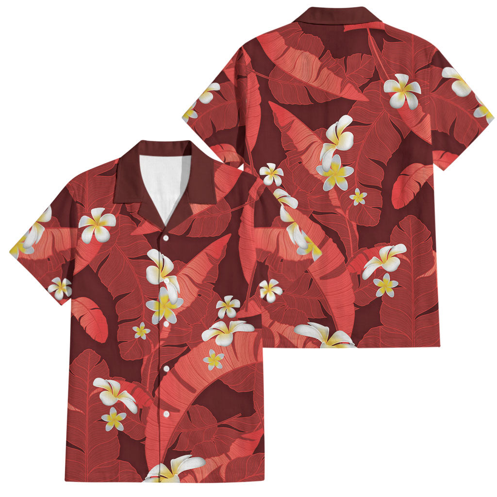 Red Banana Leaf Hawaii Family Matching Off Shoulder Maxi Dress and Hawaiian Shirt Lau Maia Plumeria Tropical Summer Vibes