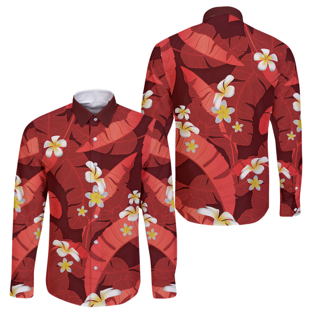 Red Banana Leaf Hawaii Family Matching Off Shoulder Short Dress and Hawaiian Shirt Lau Maia Plumeria Tropical Summer Vibes
