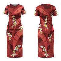 Red Banana Leaf Hawaii Family Matching Short Sleeve Bodycon Dress and Hawaiian Shirt Lau Maia Plumeria Tropical Summer Vibes