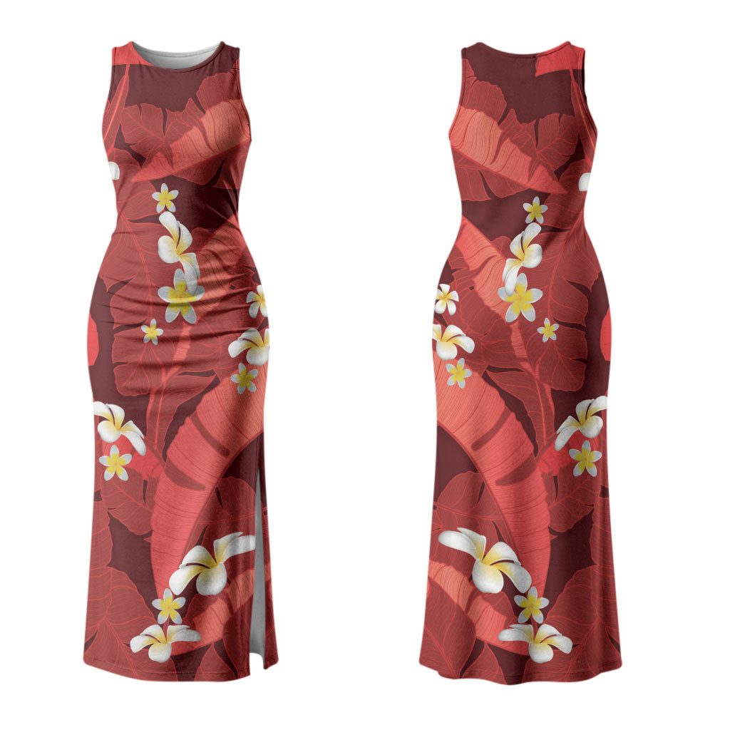 Red Banana Leaf Hawaii Family Matching Tank Maxi Dress and Hawaiian Shirt Lau Maia Plumeria Tropical Summer Vibes