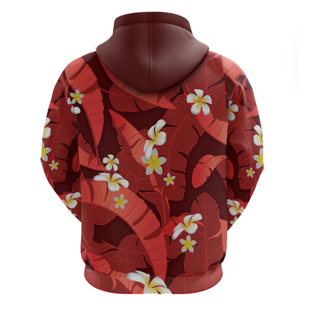 Red Banana Leaf Hawaii Hoodie Lau Maia Plumeria Tropical Summer Vibes