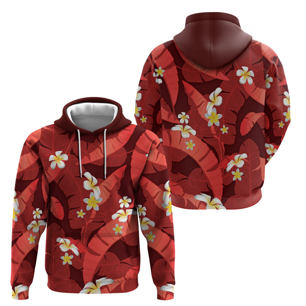 Red Banana Leaf Hawaii Hoodie Lau Maia Plumeria Tropical Summer Vibes