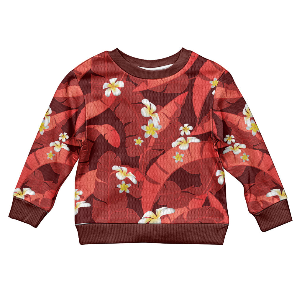 Red Banana Leaf Hawaii Kid Ugly Christmas Sweater Lau Maia Plumeria Tropical Summer Vibes LT14 Kid Red - Polynesian Pride