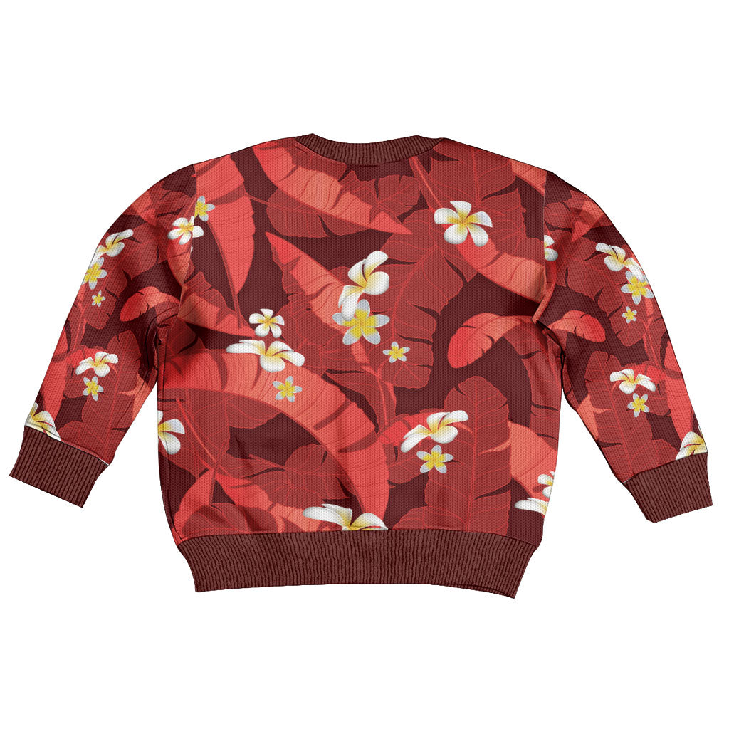 Red Banana Leaf Hawaii Kid Ugly Christmas Sweater Lau Maia Plumeria Tropical Summer Vibes LT14 - Polynesian Pride