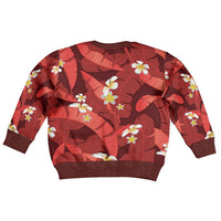 Red Banana Leaf Hawaii Kid Ugly Christmas Sweater Lau Maia Plumeria Tropical Summer Vibes LT14 - Polynesian Pride