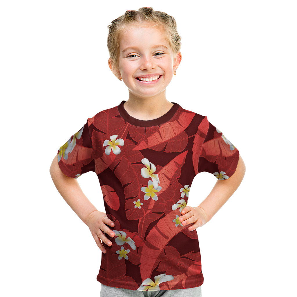 Red Banana Leaf Hawaii Kid T Shirt Lau Maia Plumeria Tropical Summer Vibes