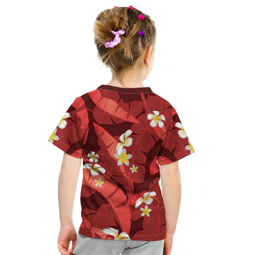 Red Banana Leaf Hawaii Kid T Shirt Lau Maia Plumeria Tropical Summer Vibes