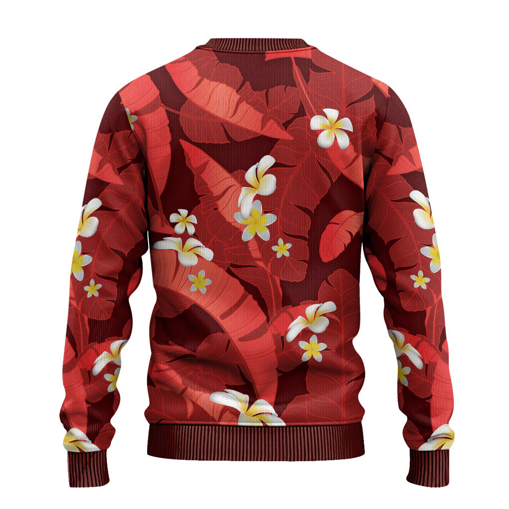 Red Banana Leaf Hawaii Ugly Christmas Sweater Lau Maia Plumeria Tropical Summer Vibes LT14 - Polynesian Pride