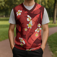 Red Banana Leaf Hawaii Christmas Knitted V-Neck Vest Lau Maia Plumeria Tropical Summer Vibes LT14 - Polynesian Pride
