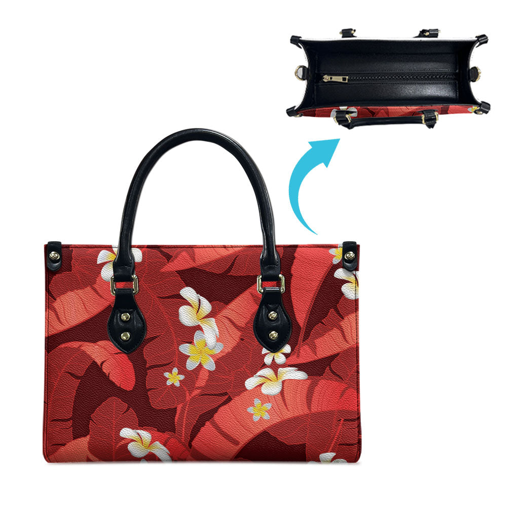 Red Banana Leaf Hawaii Leather Bag Lau Maia Plumeria Tropical Summer Vibes