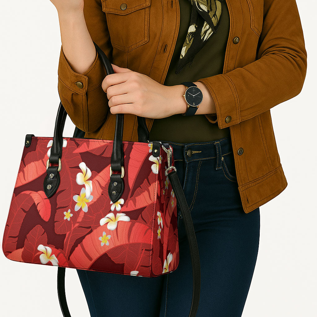 Red Banana Leaf Hawaii Leather Bag Lau Maia Plumeria Tropical Summer Vibes