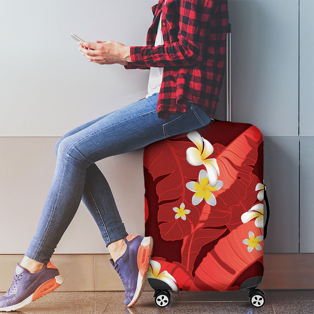Red Banana Leaf Hawaii Luggage Cover Lau Maia Plumeria Tropical Summer Vibes