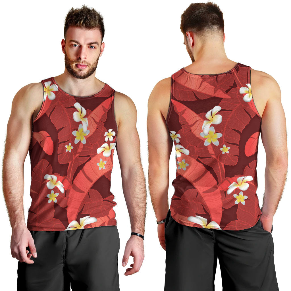 Red Banana Leaf Hawaii Men Tank Top Lau Maia Plumeria Tropical Summer Vibes