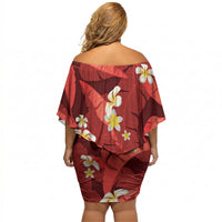Red Banana Leaf Hawaii Off Shoulder Short Dress Lau Maia Plumeria Tropical Summer Vibes