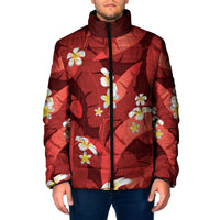 Red Banana Leaf Hawaii Padded Jacket Lau Maia Plumeria Tropical Summer Vibes