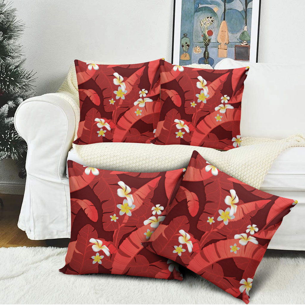 Red Banana Leaf Hawaii Pillow Cover Lau Maia Plumeria Tropical Summer Vibes