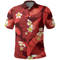 Red Banana Leaf Hawaii Polo Shirt Lau Maia Plumeria Tropical Summer Vibes