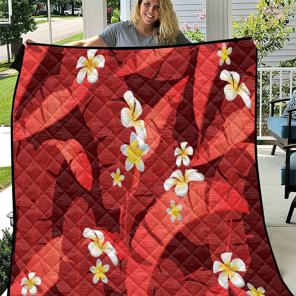 Red Banana Leaf Hawaii Quilt Lau Maia Plumeria Tropical Summer Vibes LT14 Red - Polynesian Pride