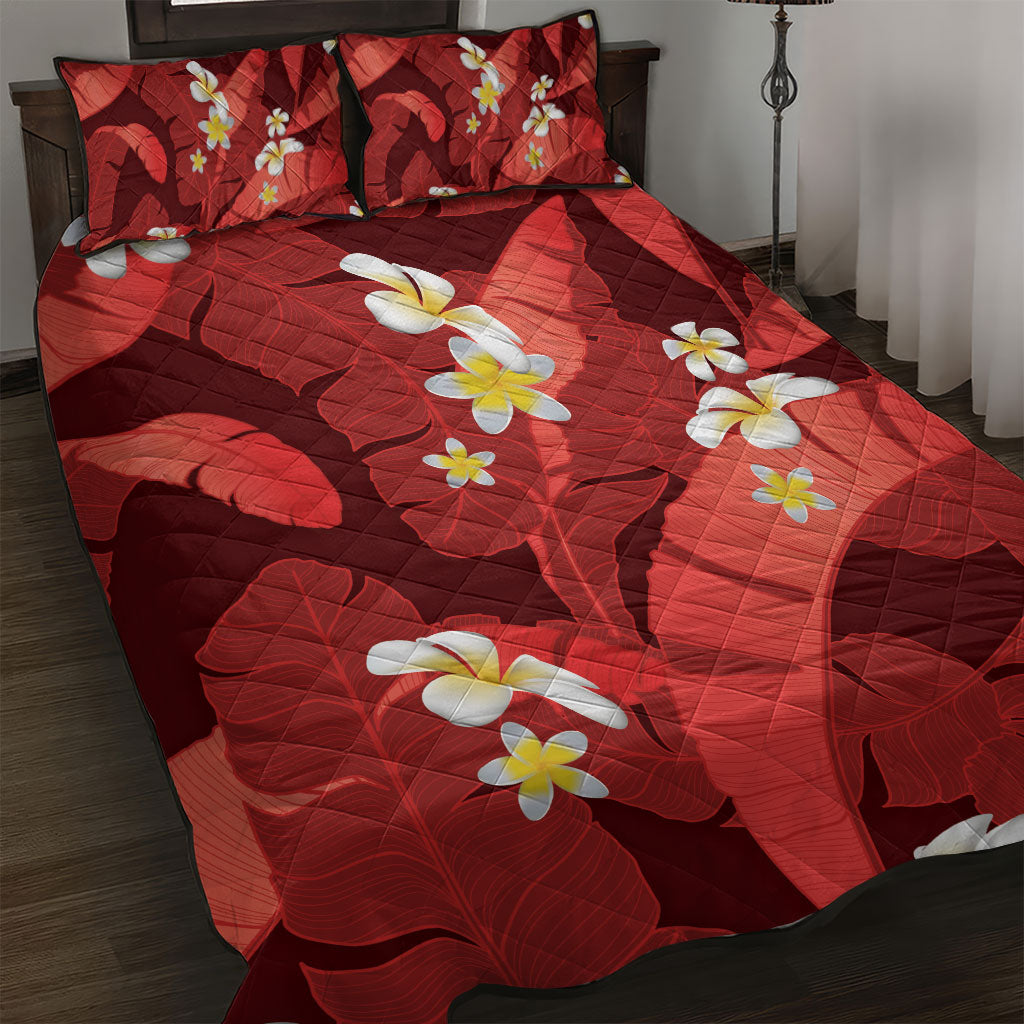 Red Banana Leaf Hawaii Quilt Bed Set Lau Maia Plumeria Tropical Summer Vibes LT14 Red - Polynesian Pride