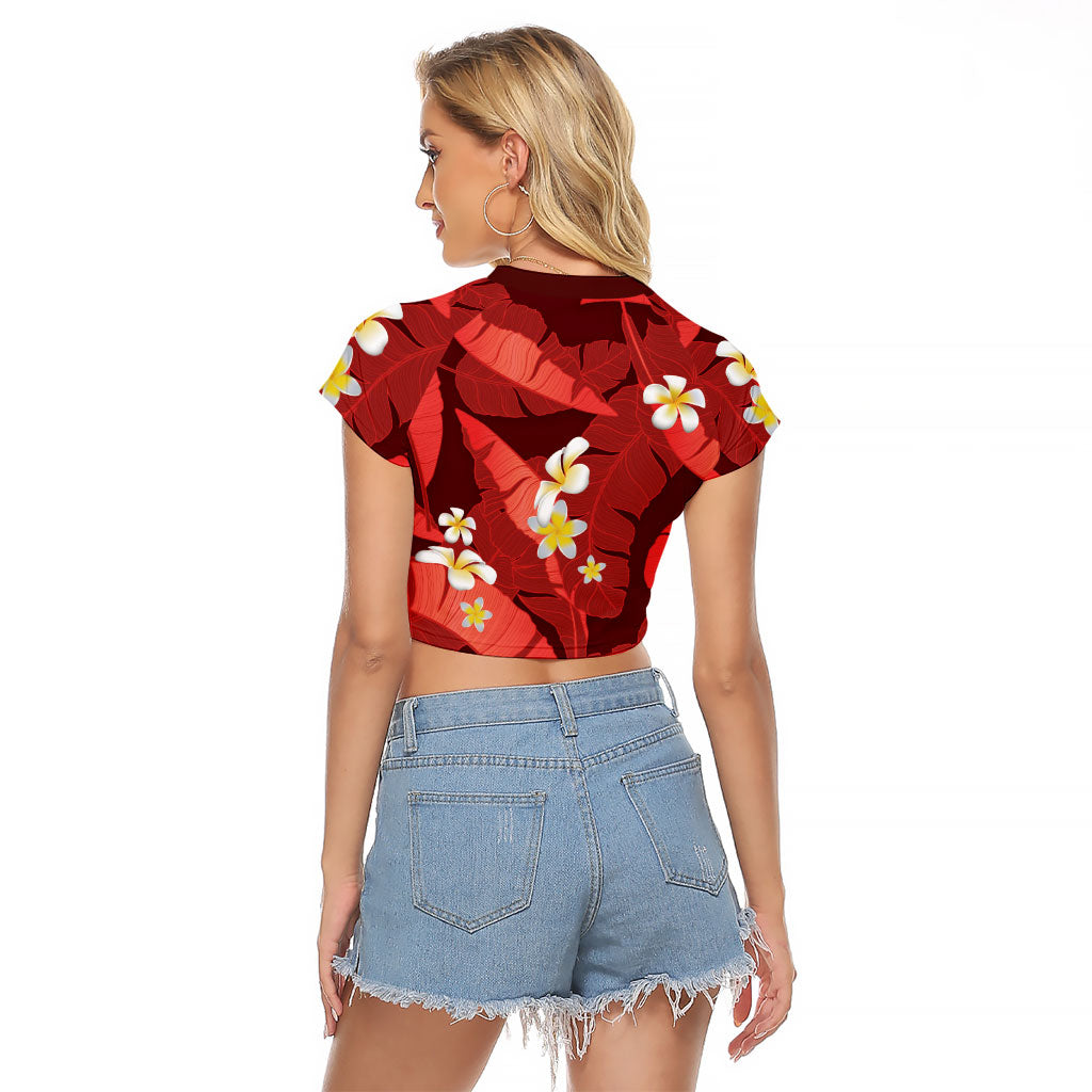 Red Banana Leaf Hawaii Raglan Cropped T Shirt Lau Maia Plumeria Tropical Summer Vibes