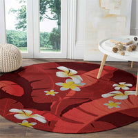 Red Banana Leaf Hawaii Round Carpet Lau Maia Plumeria Tropical Summer Vibes