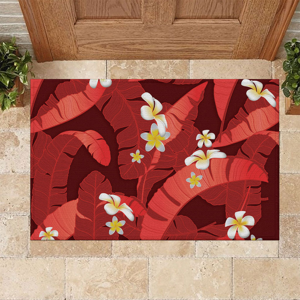 Red Banana Leaf Hawaii Rubber Doormat Lau Maia Plumeria Tropical Summer Vibes