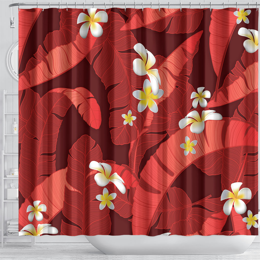 Red Banana Leaf Hawaii Shower Curtain Lau Maia Plumeria Tropical Summer Vibes