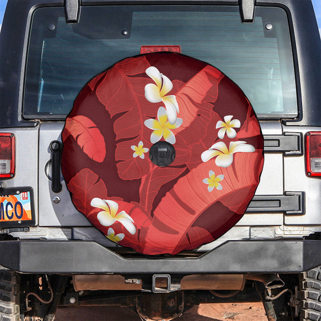 Red Banana Leaf Hawaii Spare Tire Cover Lau Maia Plumeria Tropical Summer Vibes