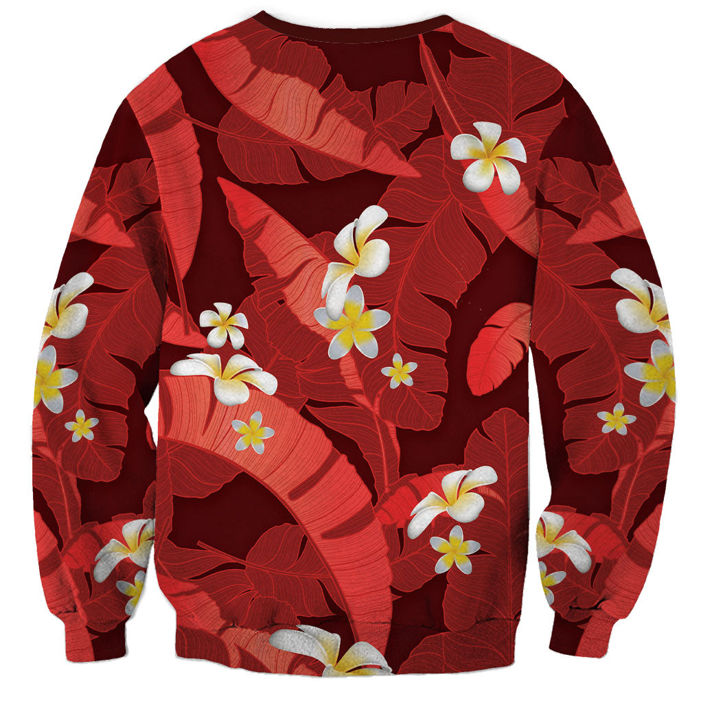 Red Banana Leaf Hawaii Sweatshirt Lau Maia Plumeria Tropical Summer Vibes
