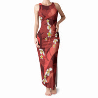 Red Banana Leaf Hawaii Tank Maxi Dress Lau Maia Plumeria Tropical Summer Vibes