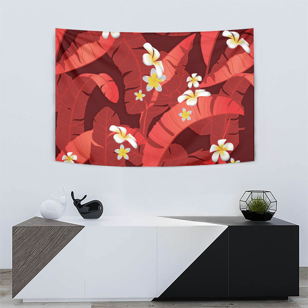 Red Banana Leaf Hawaii Tapestry Lau Maia Plumeria Tropical Summer Vibes