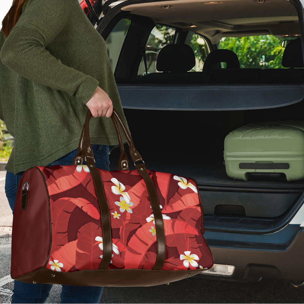 Red Banana Leaf Hawaii Travel Bag Lau Maia Plumeria Tropical Summer Vibes