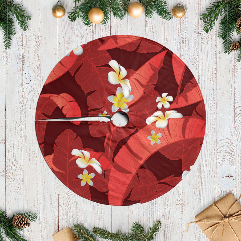 Red Banana Leaf Hawaii Tree Skirt Lau Maia Plumeria Tropical Summer Vibes LT14 Casual Red - Polynesian Pride