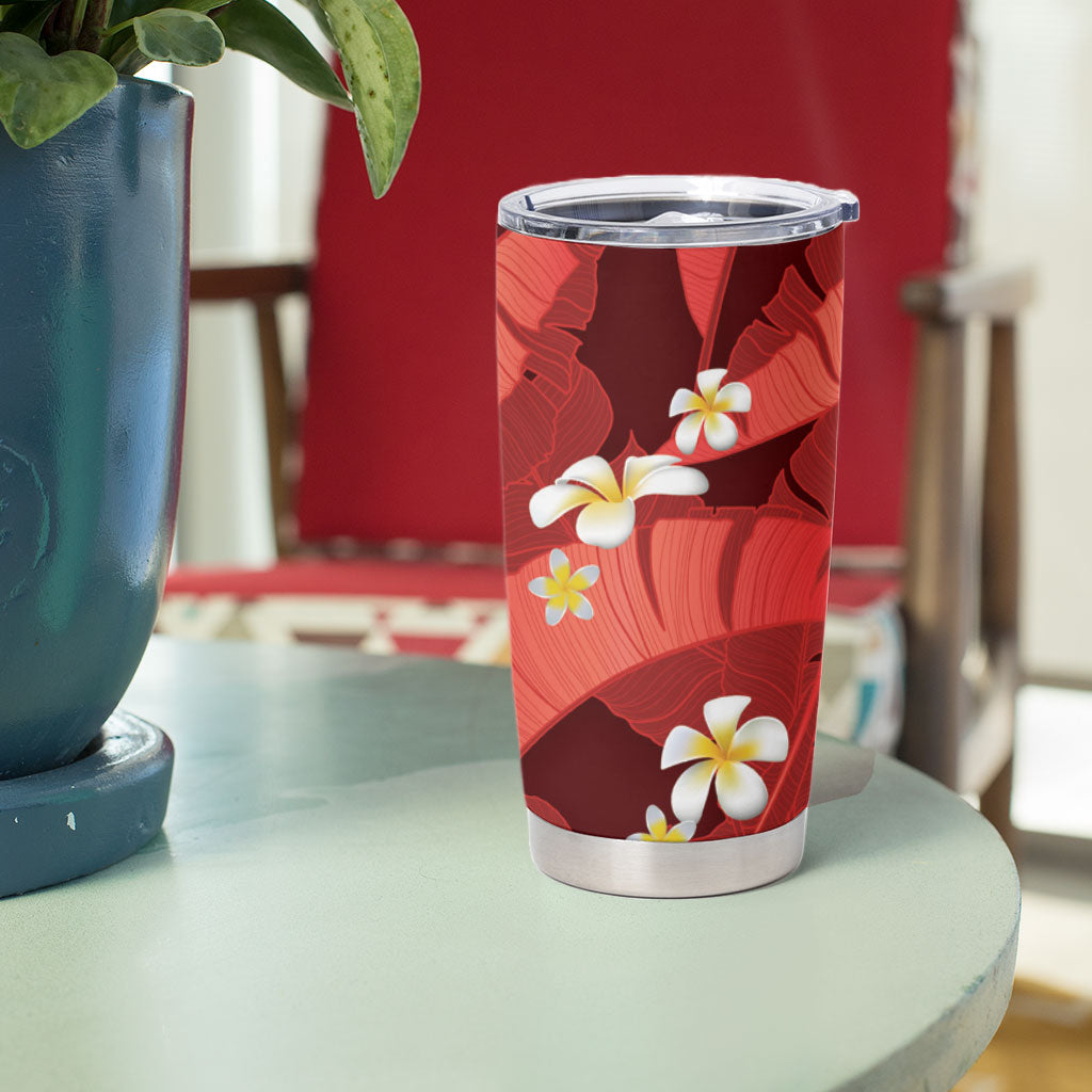 Red Banana Leaf Hawaii Tumbler Cup Lau Maia Plumeria Tropical Summer Vibes