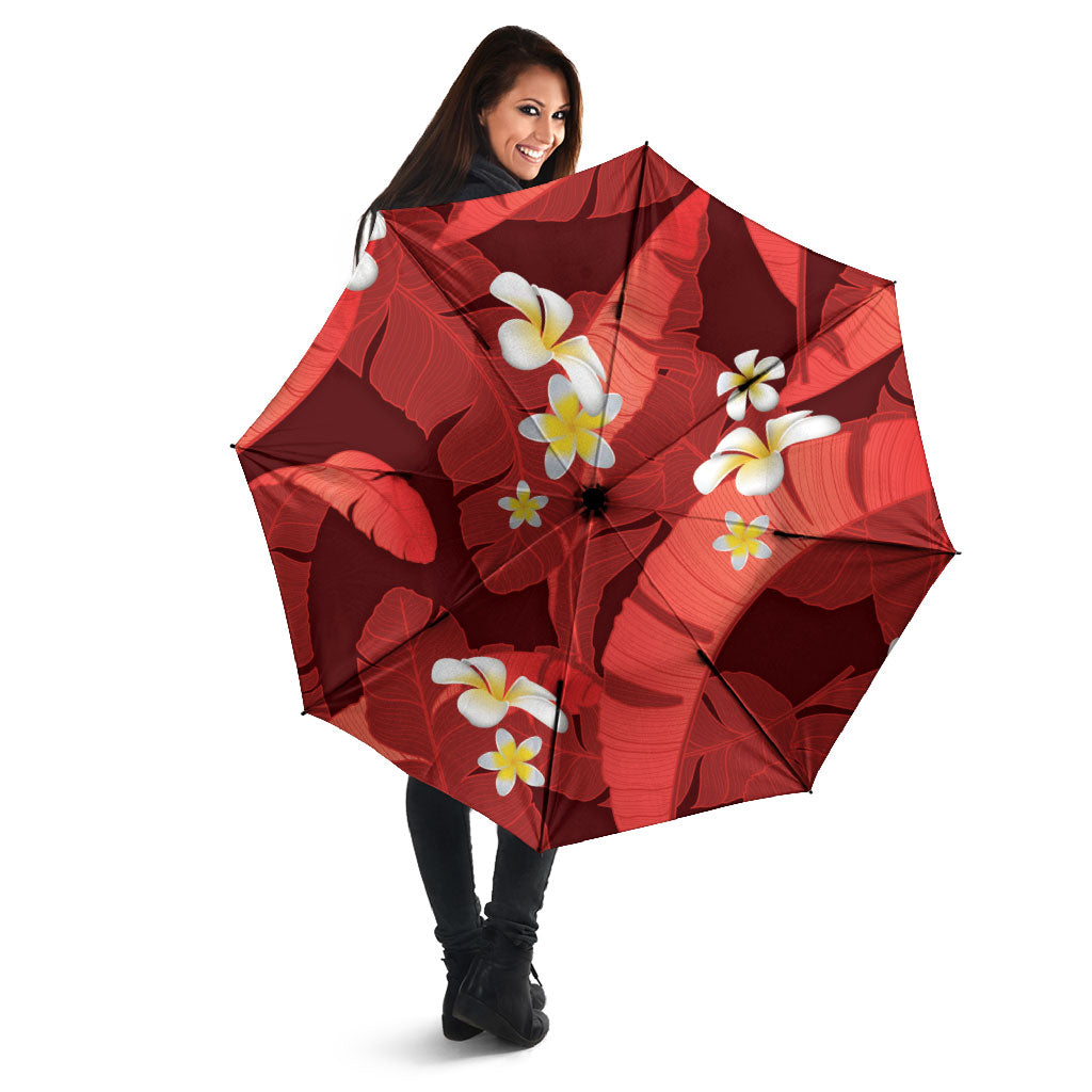 Red Banana Leaf Hawaii Umbrella Lau Maia Plumeria Tropical Summer Vibes
