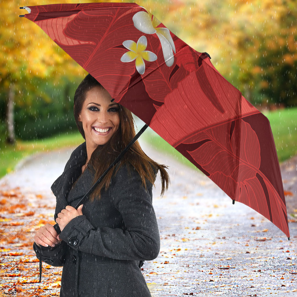 Red Banana Leaf Hawaii Umbrella Lau Maia Plumeria Tropical Summer Vibes