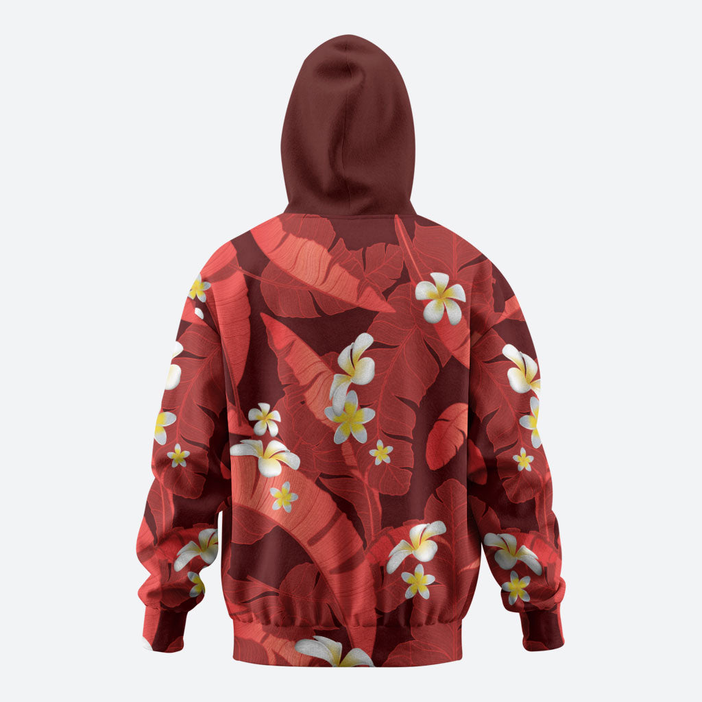 Red Banana Leaf Hawaii Zip Hoodie Lau Maia Plumeria Tropical Summer Vibes