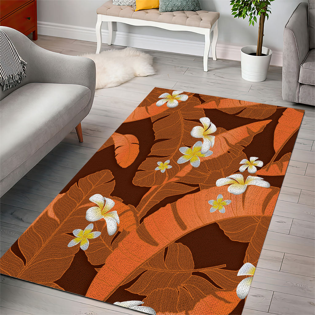Orange Banana Leaf Hawaii Area Rug Lau Maia Plumeria Tropical Summer Vibes