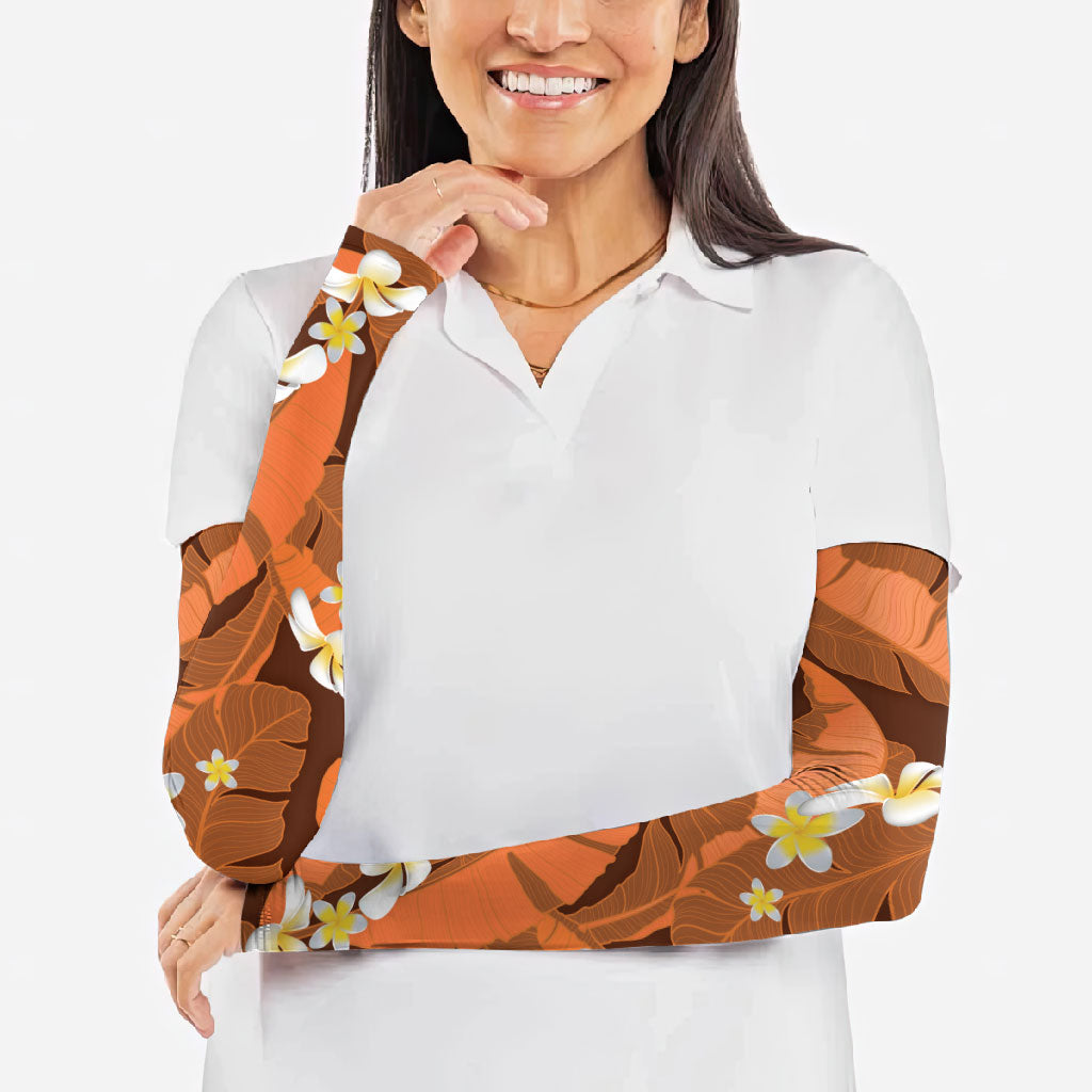 Orange Banana Leaf Hawaii Arm Sleeves Lau Maia Plumeria Tropical Summer Vibes