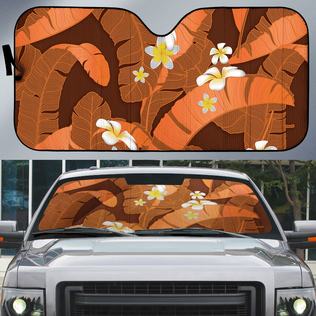 Orange Banana Leaf Hawaii Auto Sun Shade Lau Maia Plumeria Tropical Summer Vibes