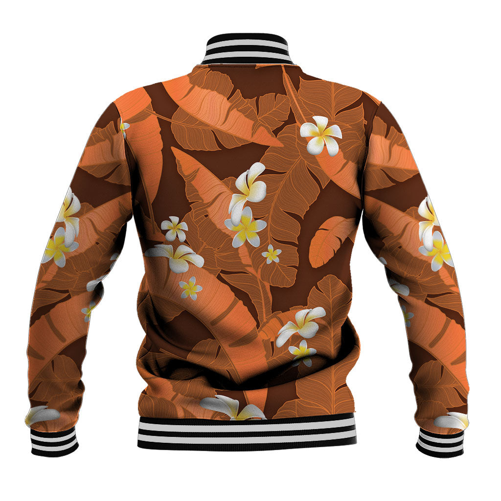 Orange Banana Leaf Hawaii Baseball Jacket Lau Maia Plumeria Tropical Summer Vibes
