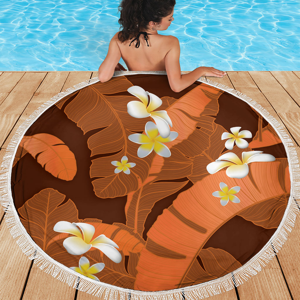 Orange Banana Leaf Hawaii Beach Blanket Lau Maia Plumeria Tropical Summer Vibes