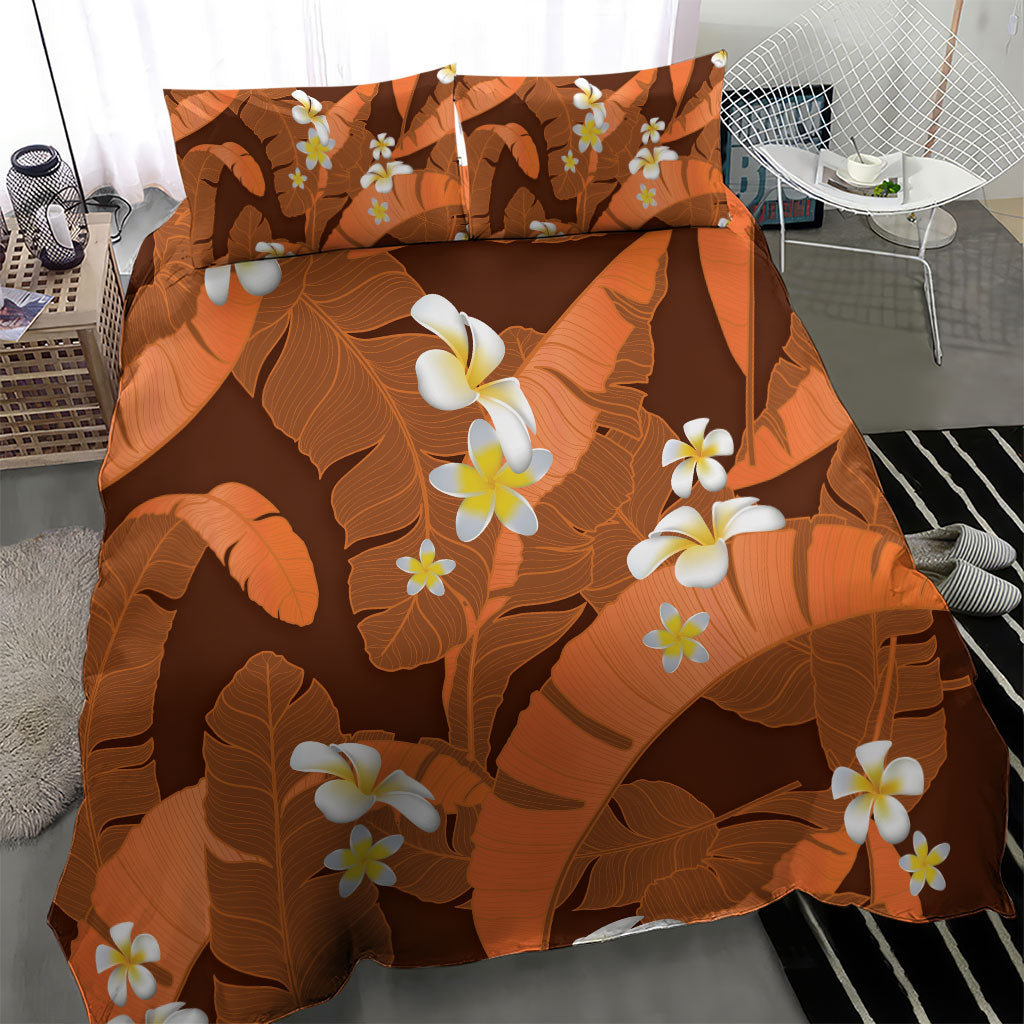 Orange Banana Leaf Hawaii Bedding Set Lau Maia Plumeria Tropical Summer Vibes