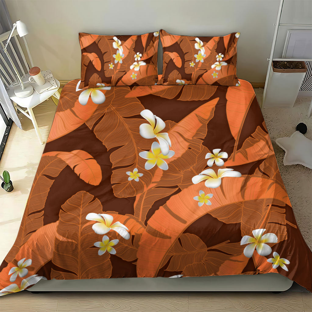 Orange Banana Leaf Hawaii Bedding Set Lau Maia Plumeria Tropical Summer Vibes