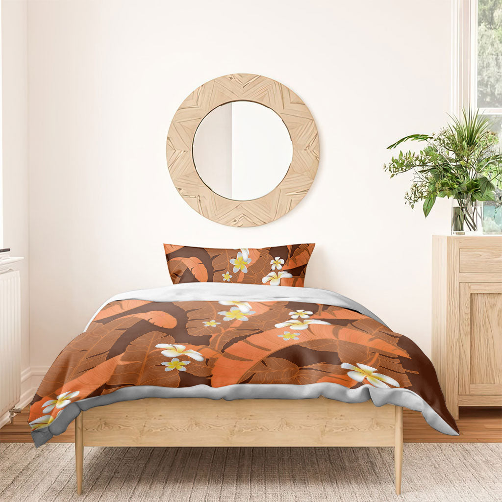 Orange Banana Leaf Hawaii Bedding Set Lau Maia Plumeria Tropical Summer Vibes