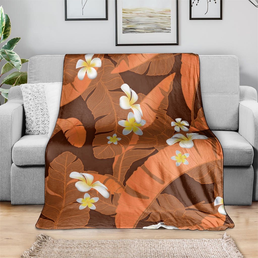 Orange Banana Leaf Hawaii Blanket Lau Maia Plumeria Tropical Summer Vibes