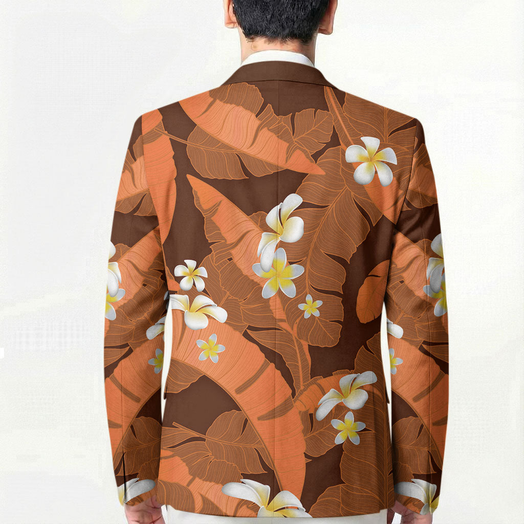 Orange Banana Leaf Hawaii Blazer Lau Maia Plumeria Tropical Summer Vibes